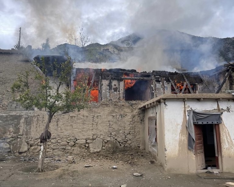 Nuristan - The Afghan Times A civilian house in Kamdesh district of Nuristan province, Afghanistan, burns after being hit by artillery shelling reportedly carried out by Pakistani forces